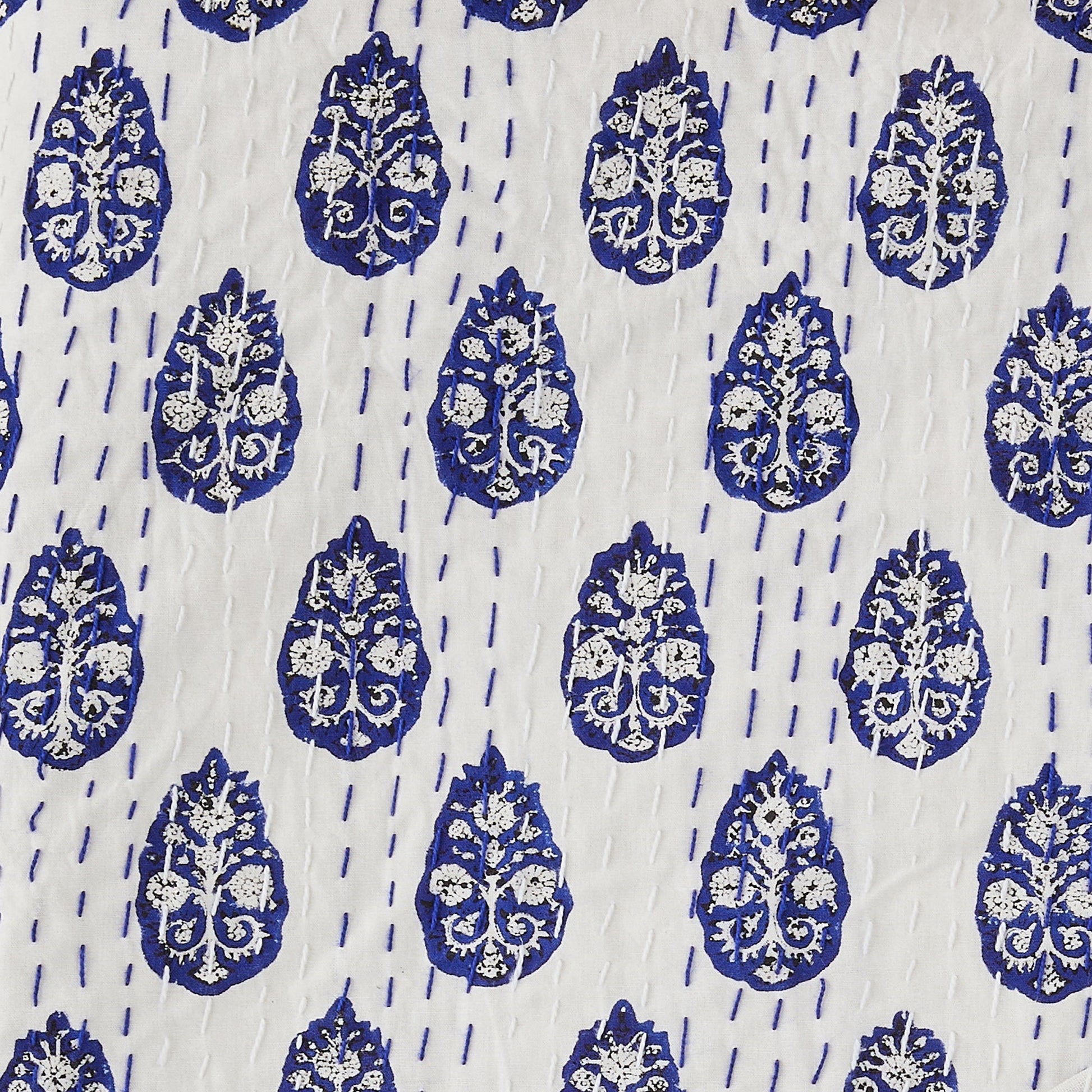 Hand Stitched Block Print Kantha Pillow Sham Pairs - Quahog Bay Bedding