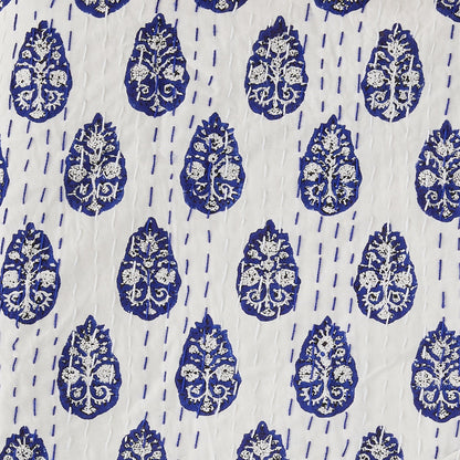 Hand Stitched Block Print Kantha Pillow Sham Pairs - Quahog Bay Bedding