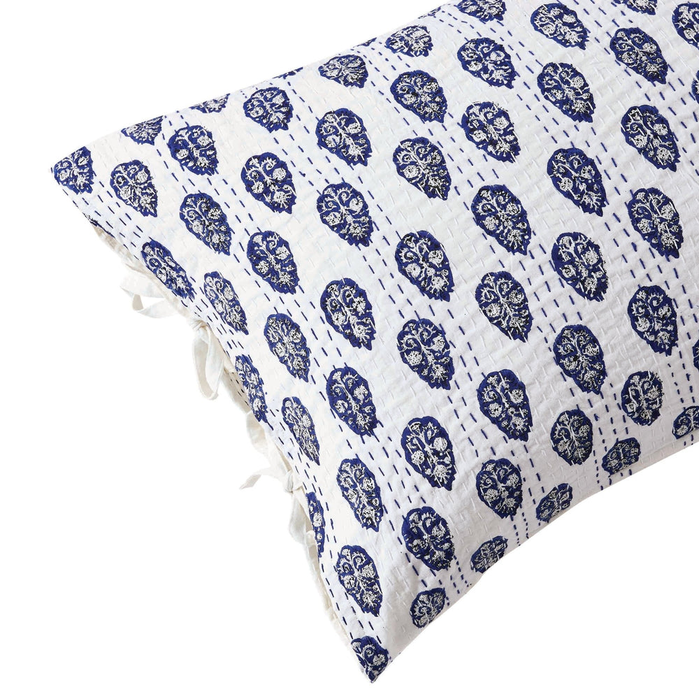 Hand Stitched Block Print Kantha Pillow Sham Pairs - Quahog Bay Bedding