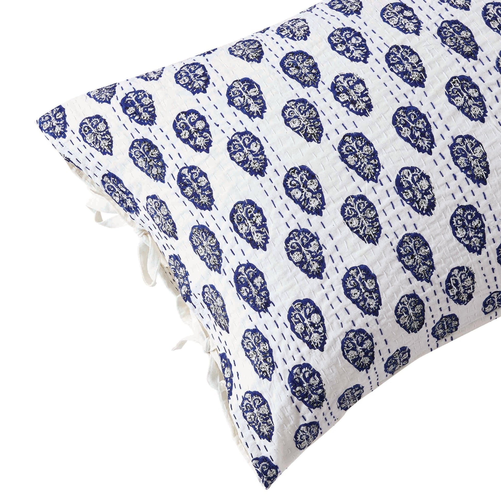 Hand Stitched Block Print Kantha Pillow Sham Pairs - Quahog Bay Bedding