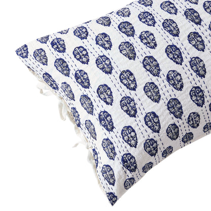 Hand Stitched Block Print Kantha Pillow Sham Pairs - Quahog Bay Bedding