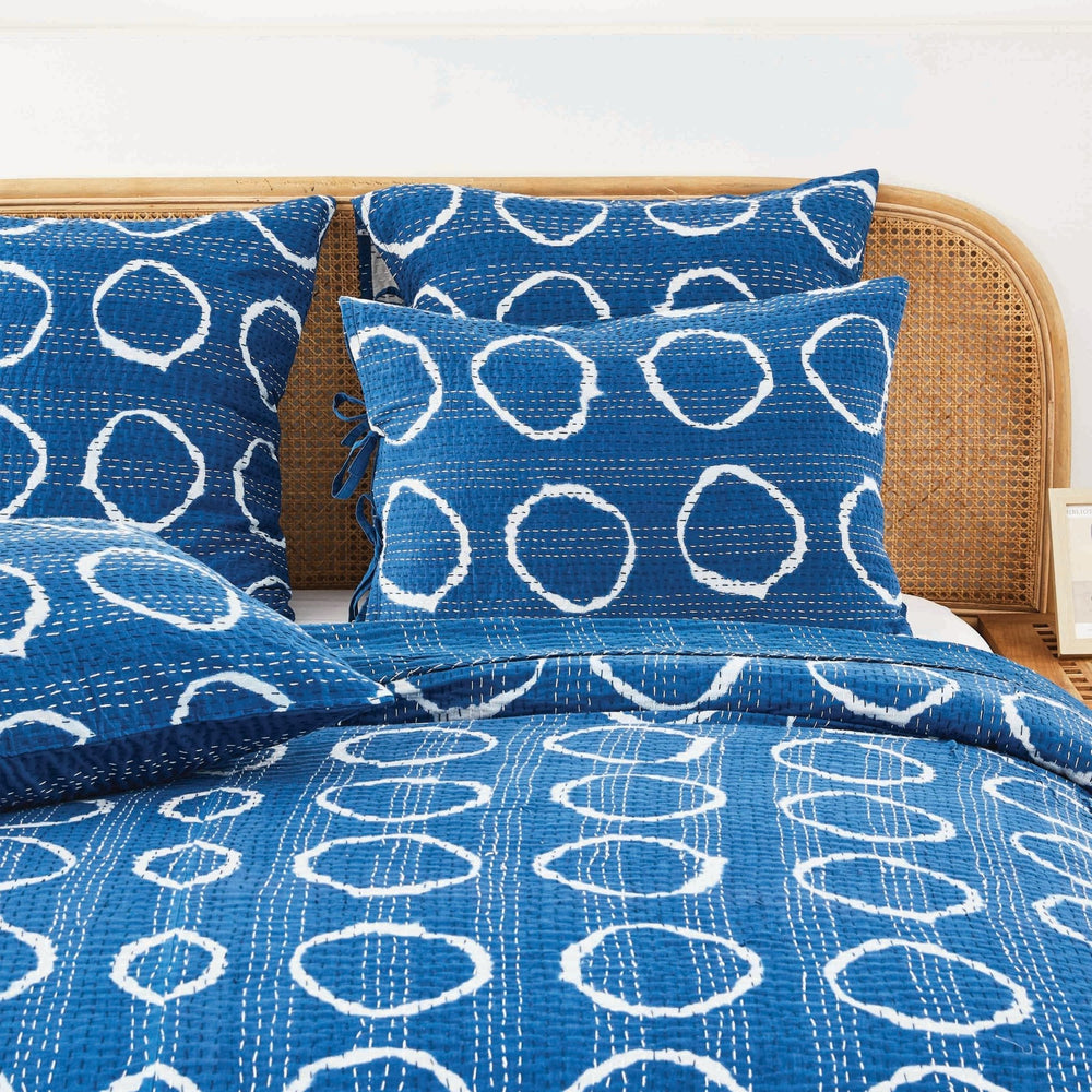 Hand Stitched Block Print Kantha Pillow Sham Pairs - Quahog Bay Bedding