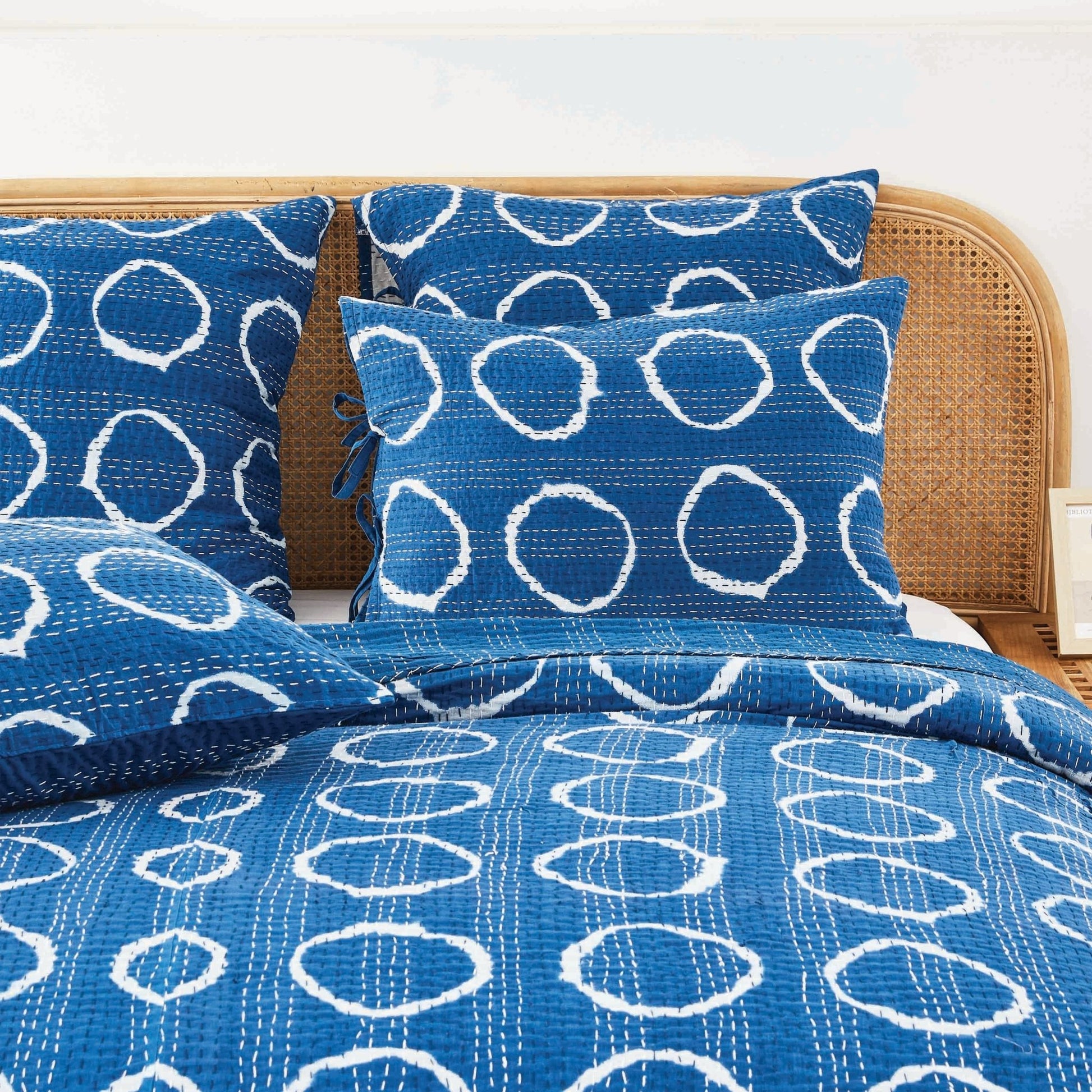 Hand Stitched Block Print Kantha Pillow Sham Pairs - Quahog Bay Bedding