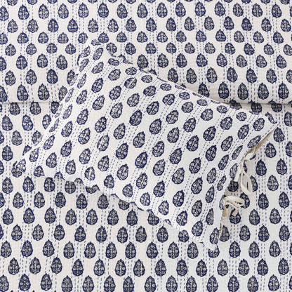 Hand Stitched Block Print Kantha Pillow Sham Pairs - Quahog Bay Bedding
