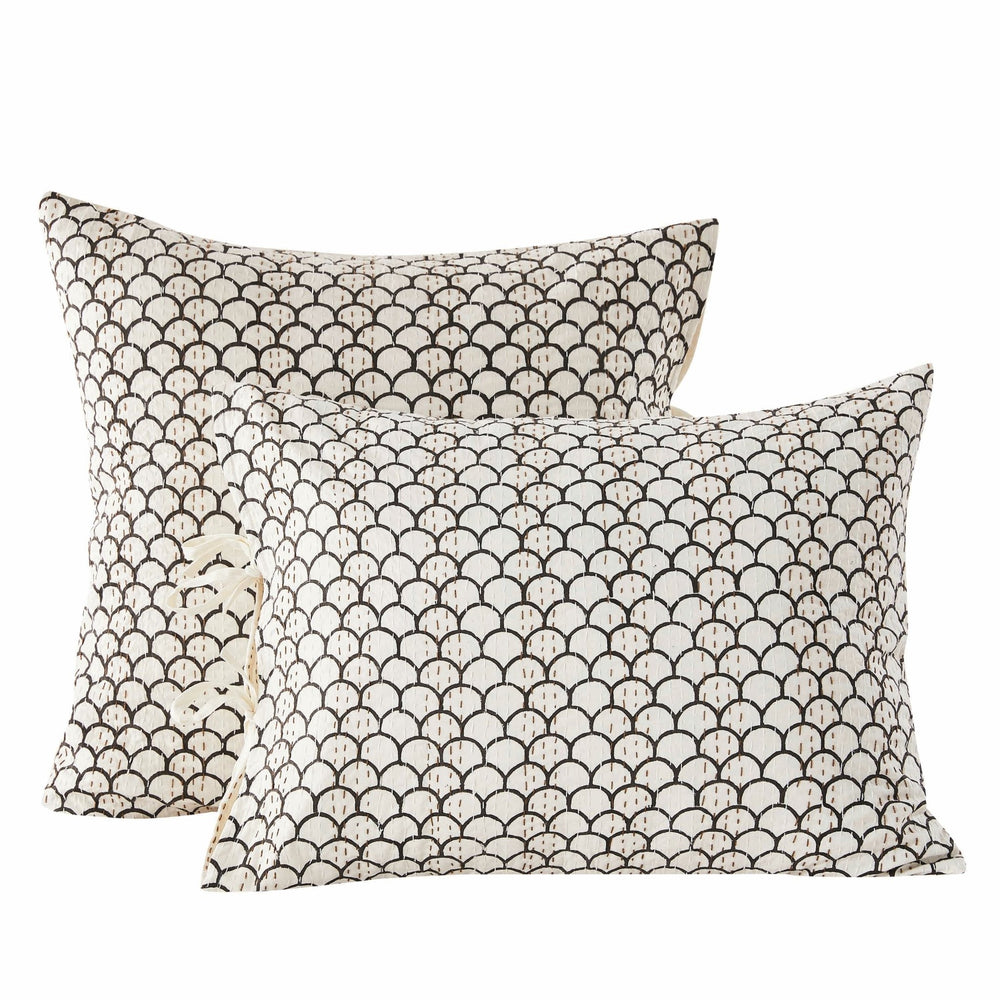 Hand Stitched Block Print Kantha Pillow Sham Pairs - Quahog Bay Bedding