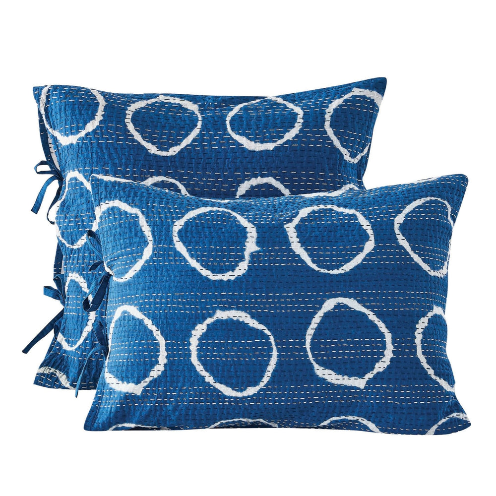 Hand Stitched Block Print Kantha Pillow Sham Pairs - Quahog Bay Bedding