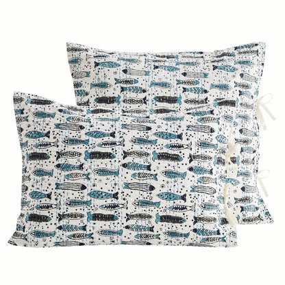 Hand Stitched Block Print Kantha Pillow Sham Pairs - Quahog Bay Bedding