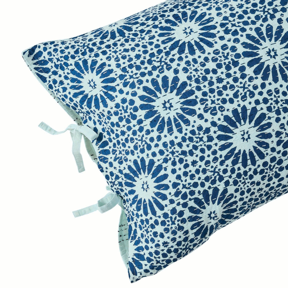 Hand Stitched Block Print Kantha Pillow Sham Pairs - Quahog Bay Bedding