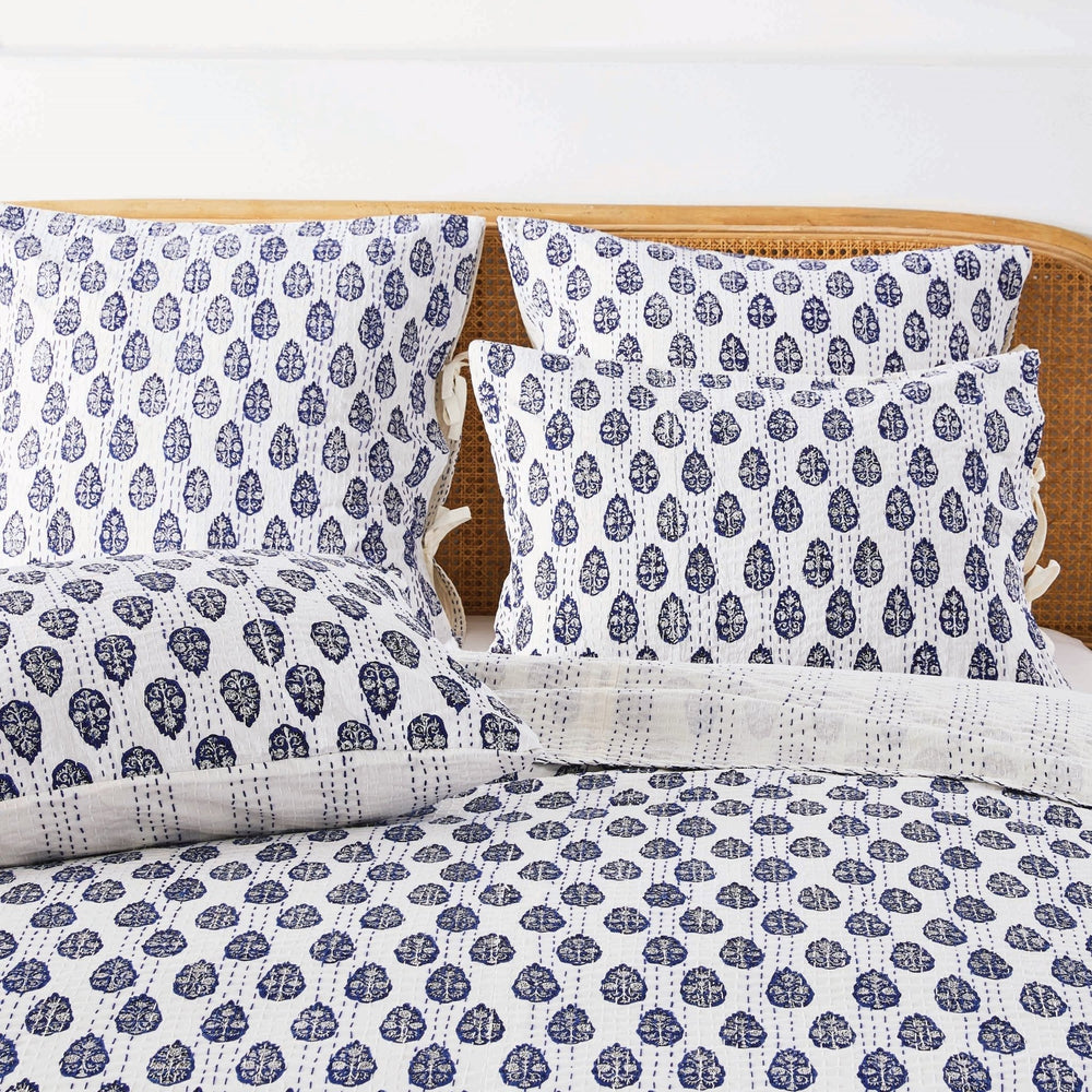 Hand Stitched Block Print Kantha Pillow Sham Pairs - Quahog Bay Bedding