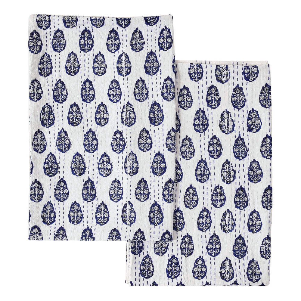 Hand Stitched Block Print Kantha Pillow Sham Pairs - Quahog Bay Bedding