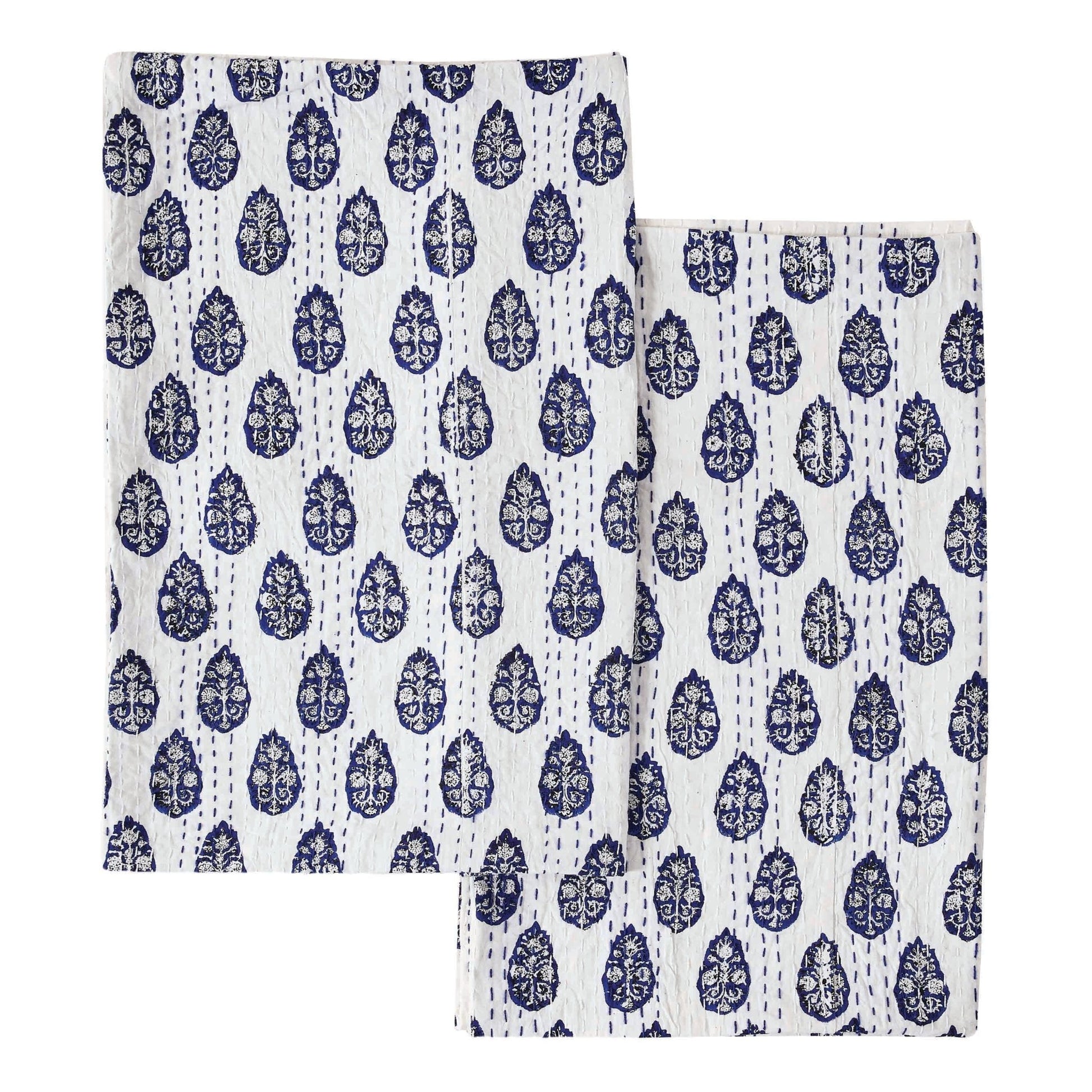 Hand Stitched Block Print Kantha Pillow Sham Pairs - Quahog Bay Bedding