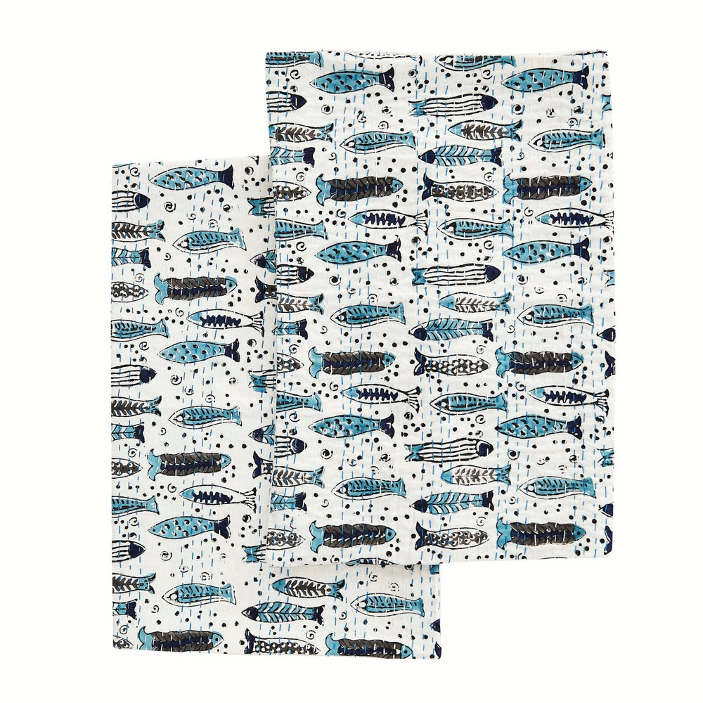 Hand Stitched Block Print Kantha Pillow Sham Pairs - Quahog Bay Bedding