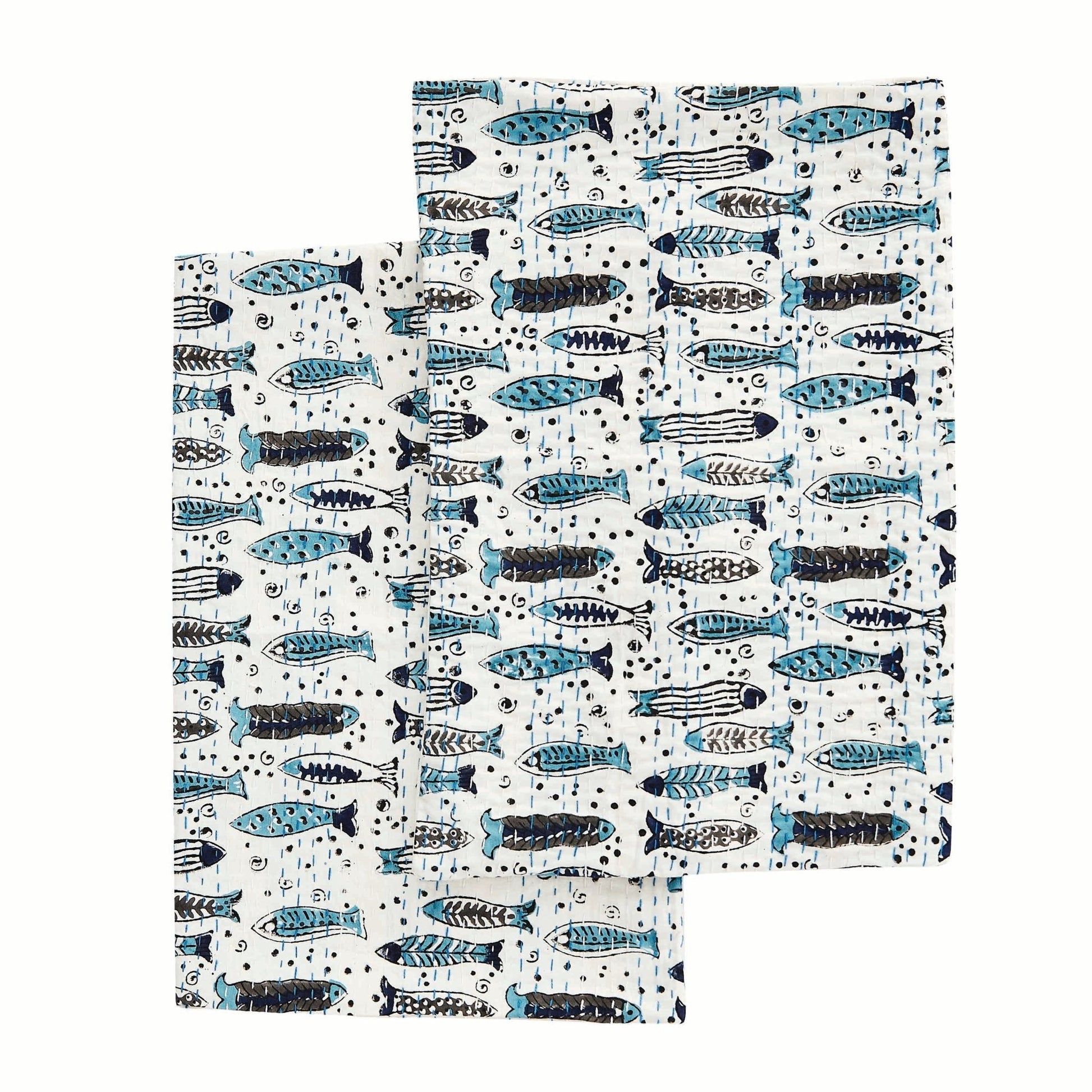 Hand Stitched Block Print Kantha Pillow Sham Pairs - Quahog Bay Bedding