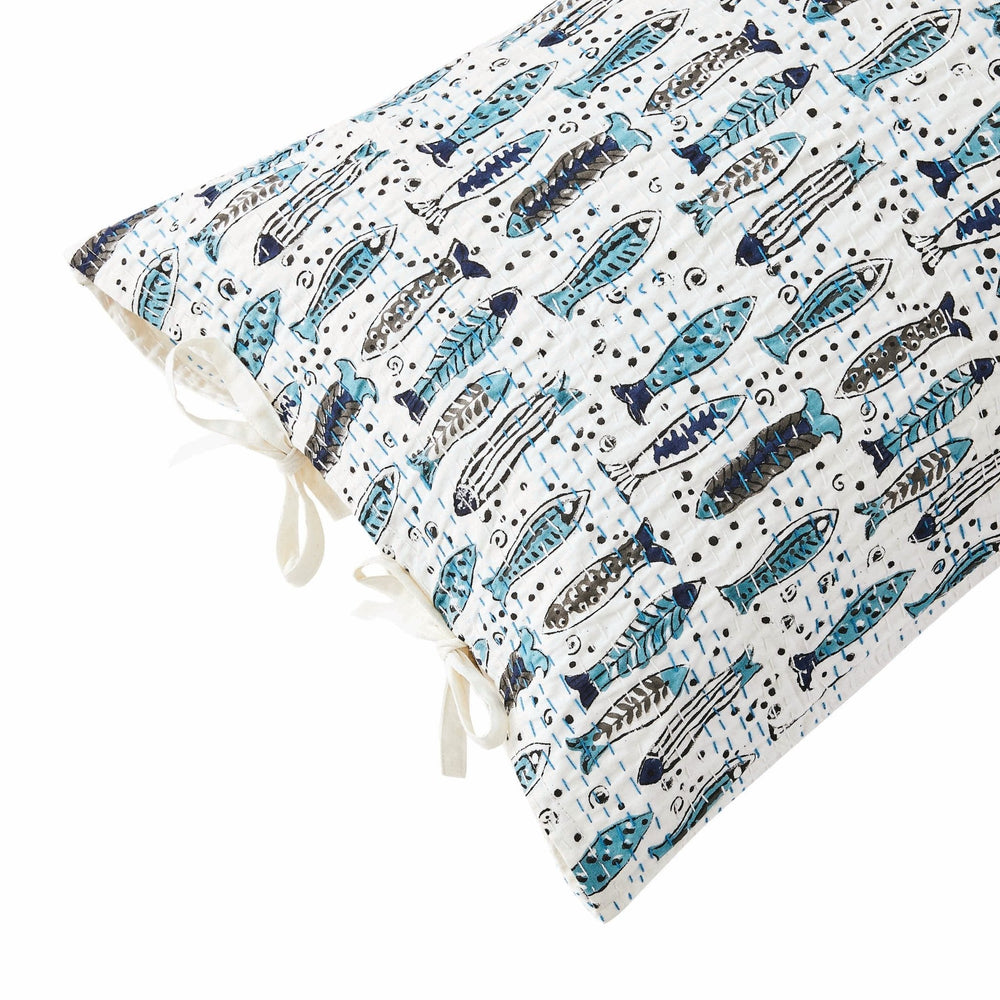 Hand Stitched Block Print Kantha Pillow Sham Pairs - Quahog Bay Bedding