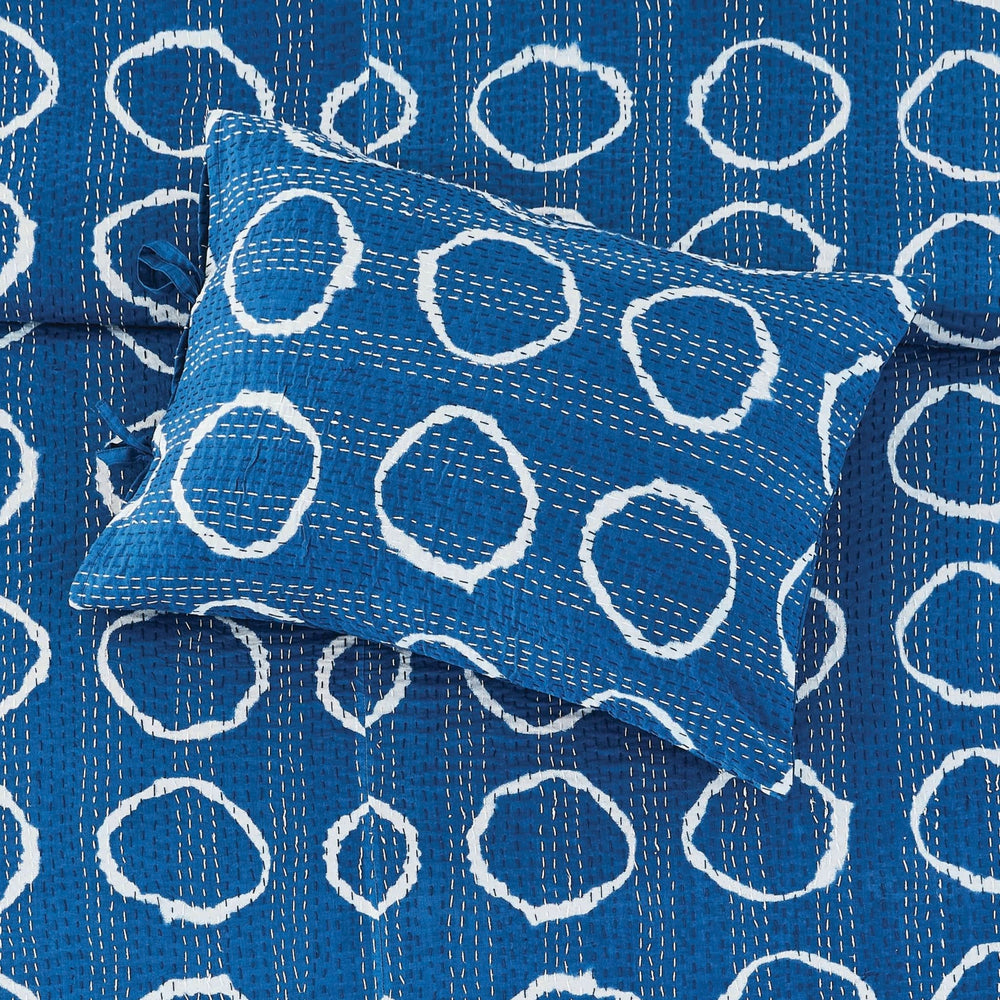 Hand Stitched Block Print Kantha Pillow Sham Pairs - Quahog Bay Bedding