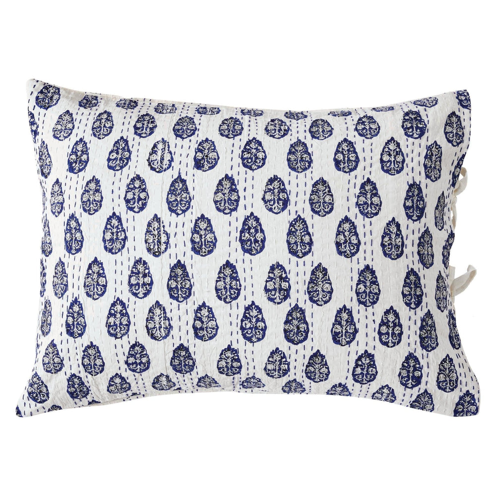 Hand Stitched Block Print Kantha Pillow Sham Pairs - Quahog Bay Bedding