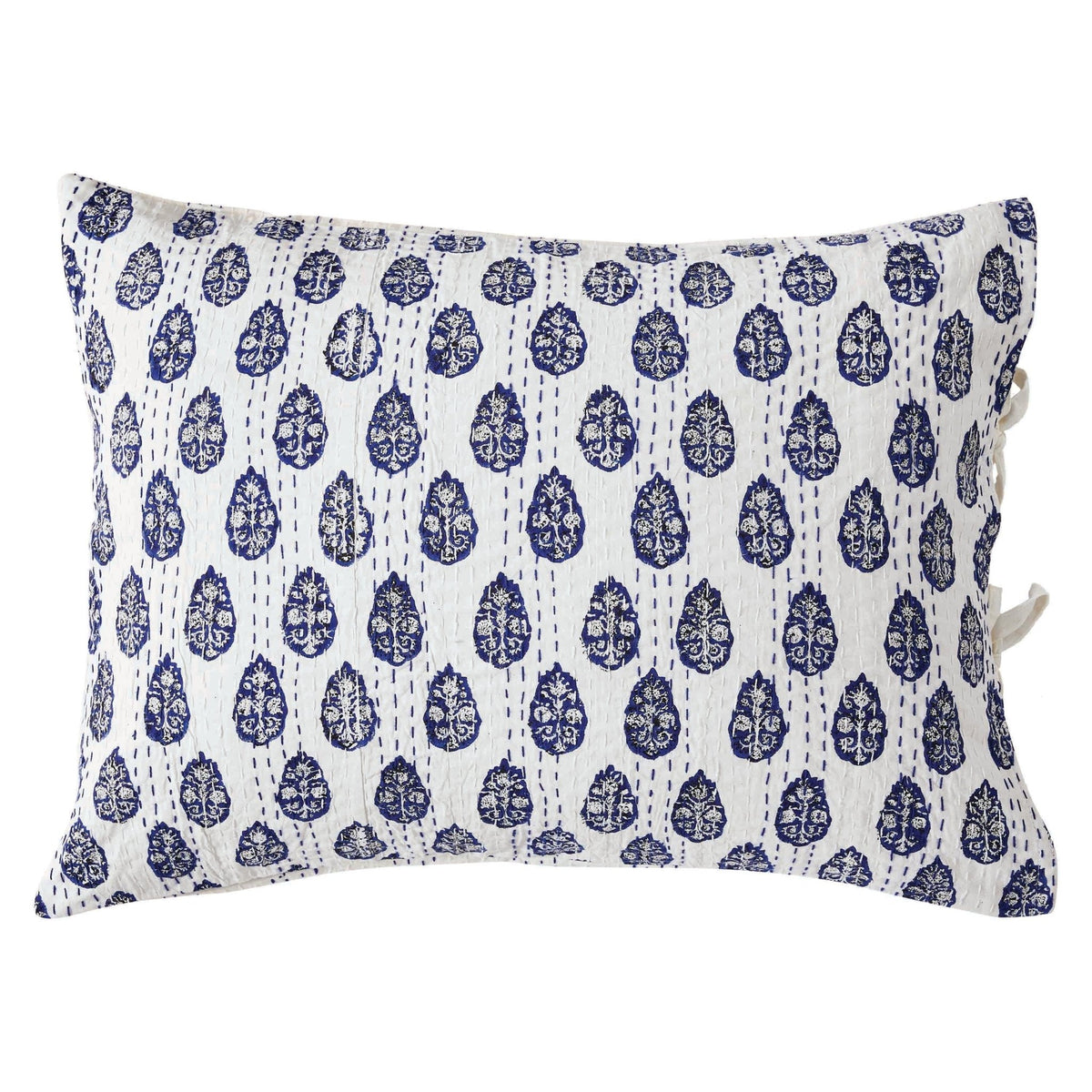 Hand Stitched Block Print Kantha Pillow Sham Pairs - Quahog Bay Bedding