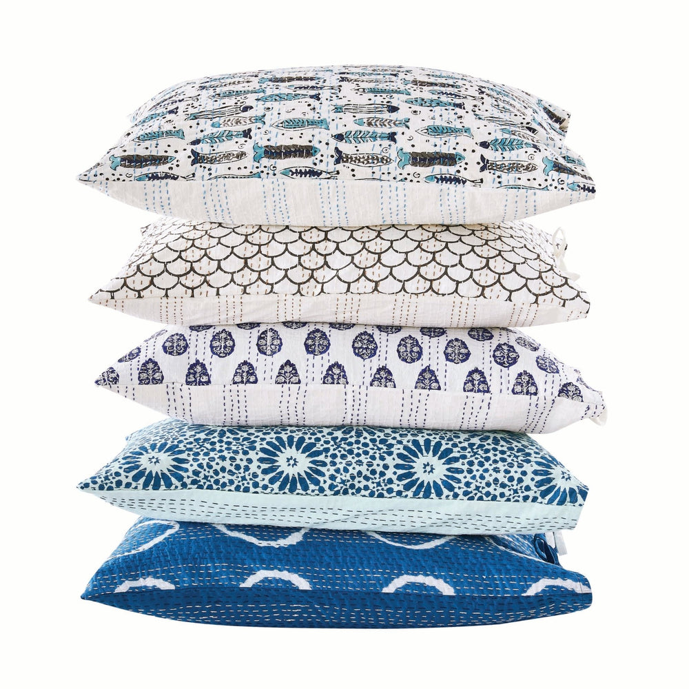 Hand Stitched Block Print Kantha Pillow Sham Pairs - Quahog Bay Bedding