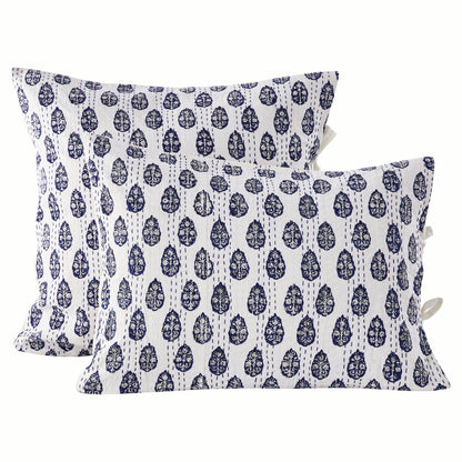 Hand Stitched Block Print Kantha Pillow Sham Pairs - Quahog Bay Bedding