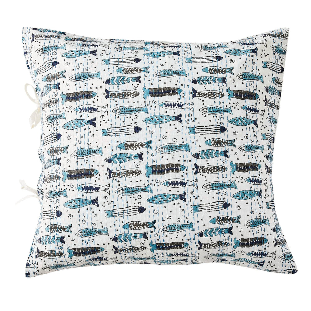 Hand Stitched Block Print Kantha Pillow Sham Pairs - Quahog Bay Bedding