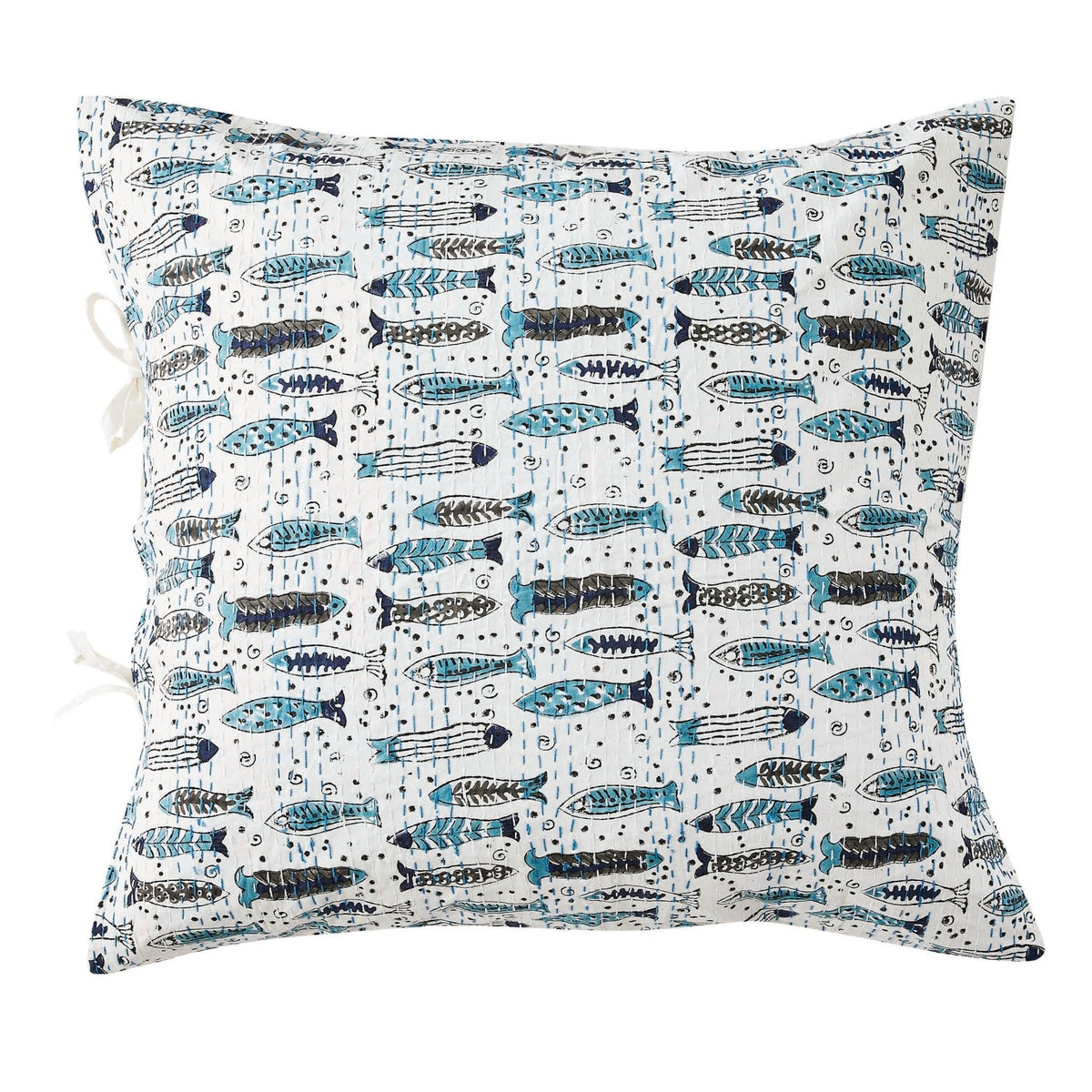 Hand Stitched Block Print Kantha Pillow Sham Pairs - Quahog Bay Bedding