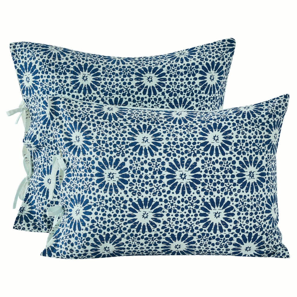 Hand Stitched Block Print Kantha Pillow Sham Pairs - Quahog Bay Bedding
