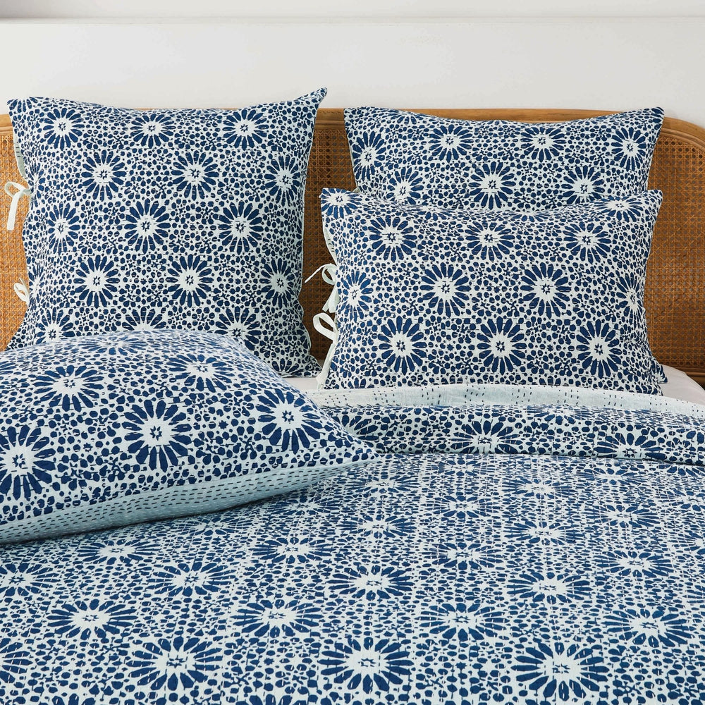 Hand Stitched Block Print Kantha Pillow Sham Pairs - Quahog Bay Bedding