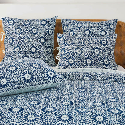 Hand Stitched Block Print Kantha Pillow Sham Pairs - Quahog Bay Bedding