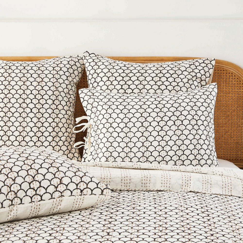 Hand Stitched Block Print Kantha Pillow Sham Pairs - Quahog Bay Bedding