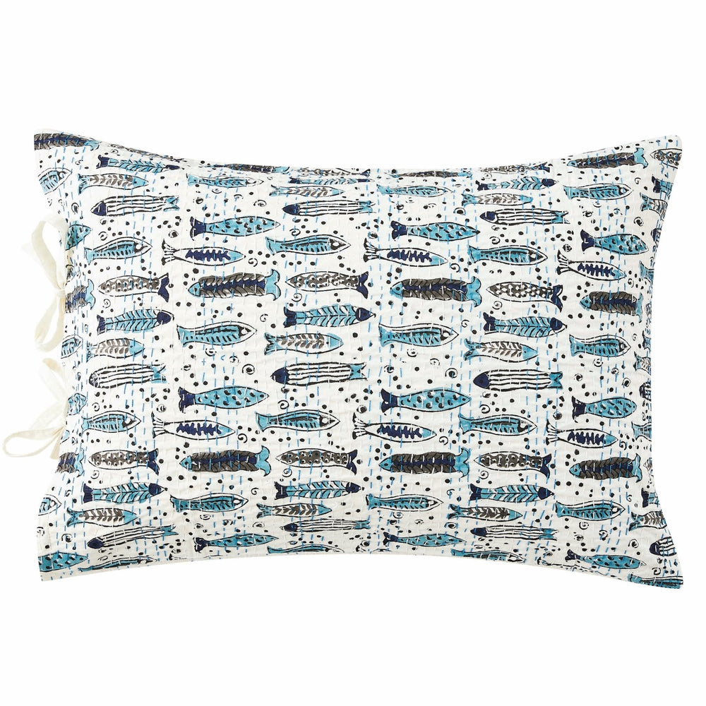 Hand Stitched Block Print Kantha Pillow Sham Pairs - Quahog Bay Bedding