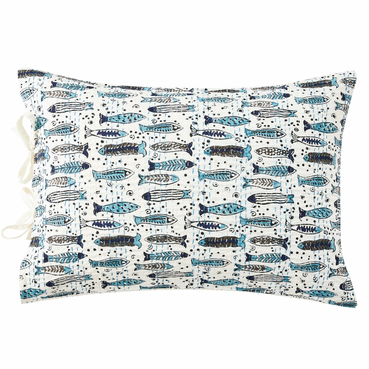 Hand Stitched Block Print Kantha Pillow Sham Pairs - Quahog Bay Bedding