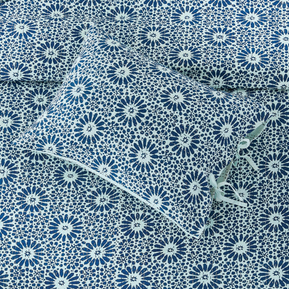 Hand Stitched Block Print Kantha Pillow Sham Pairs - Quahog Bay Bedding