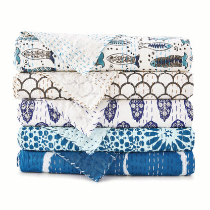 Hand Stitched Block Print Kantha Throws - Quahog Bay Bedding
