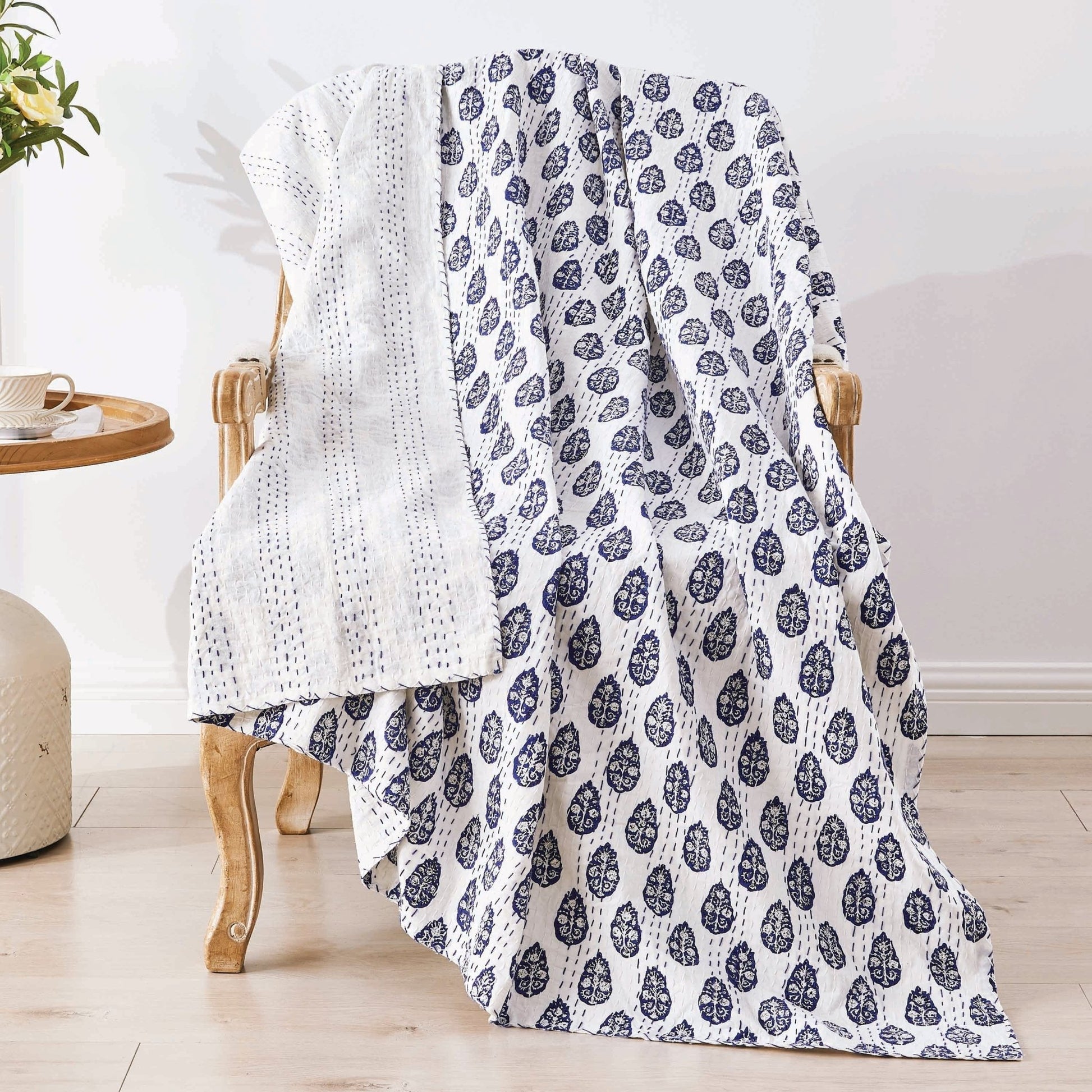 Hand Stitched Block Print Kantha Throws - Quahog Bay Bedding