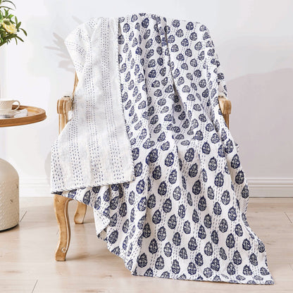 Hand Stitched Block Print Kantha Throws - Quahog Bay Bedding