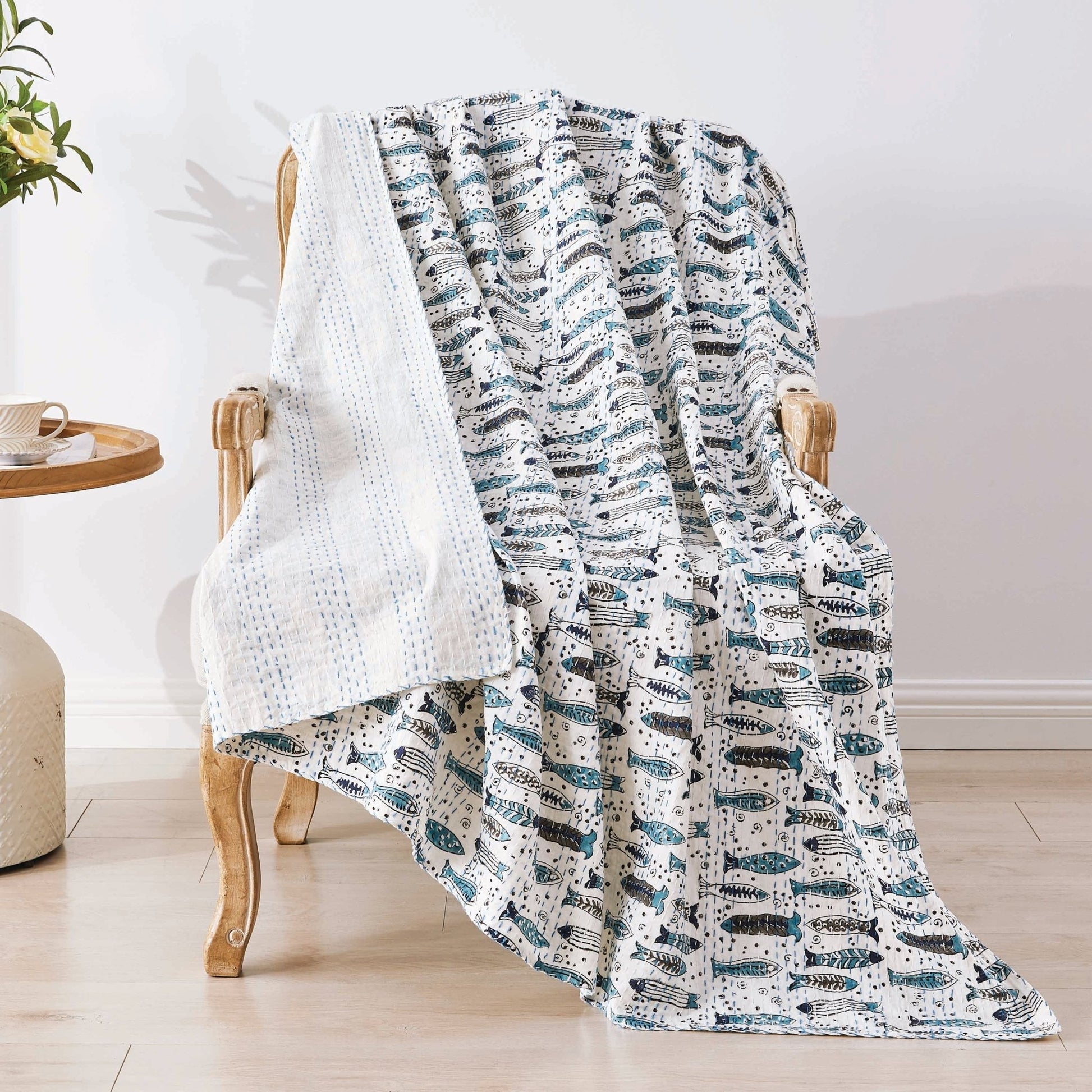 Hand Stitched Block Print Kantha Throws - Quahog Bay Bedding