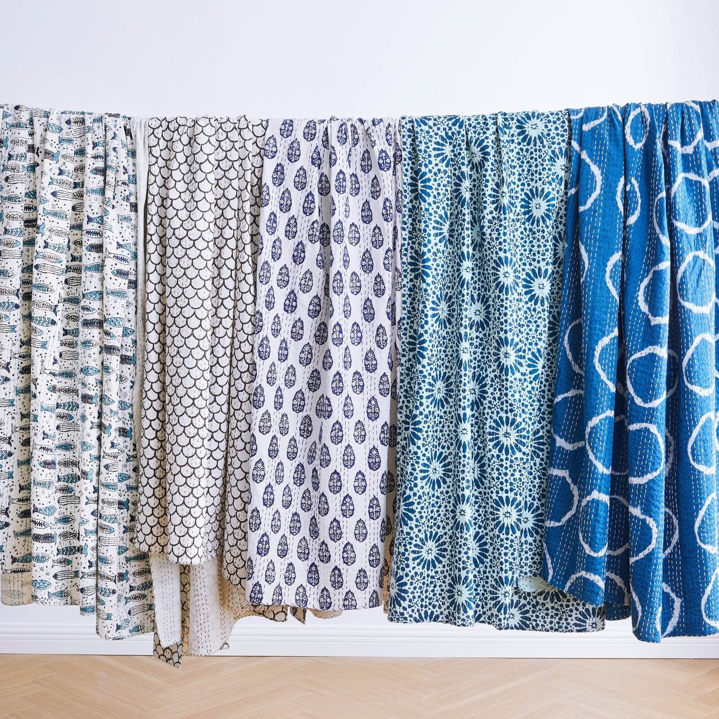 Hand Stitched Block Print Kantha Throws - Quahog Bay Bedding