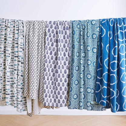 Hand Stitched Block Print Kantha Throws - Quahog Bay Bedding