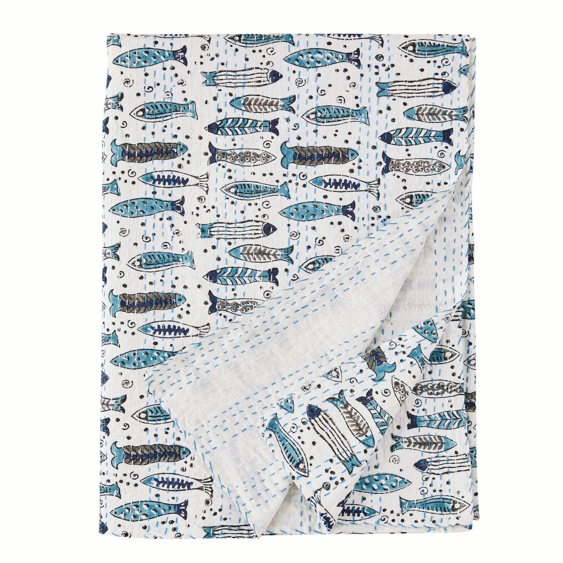 Hand Stitched Block Print Kantha Throws - Quahog Bay Bedding