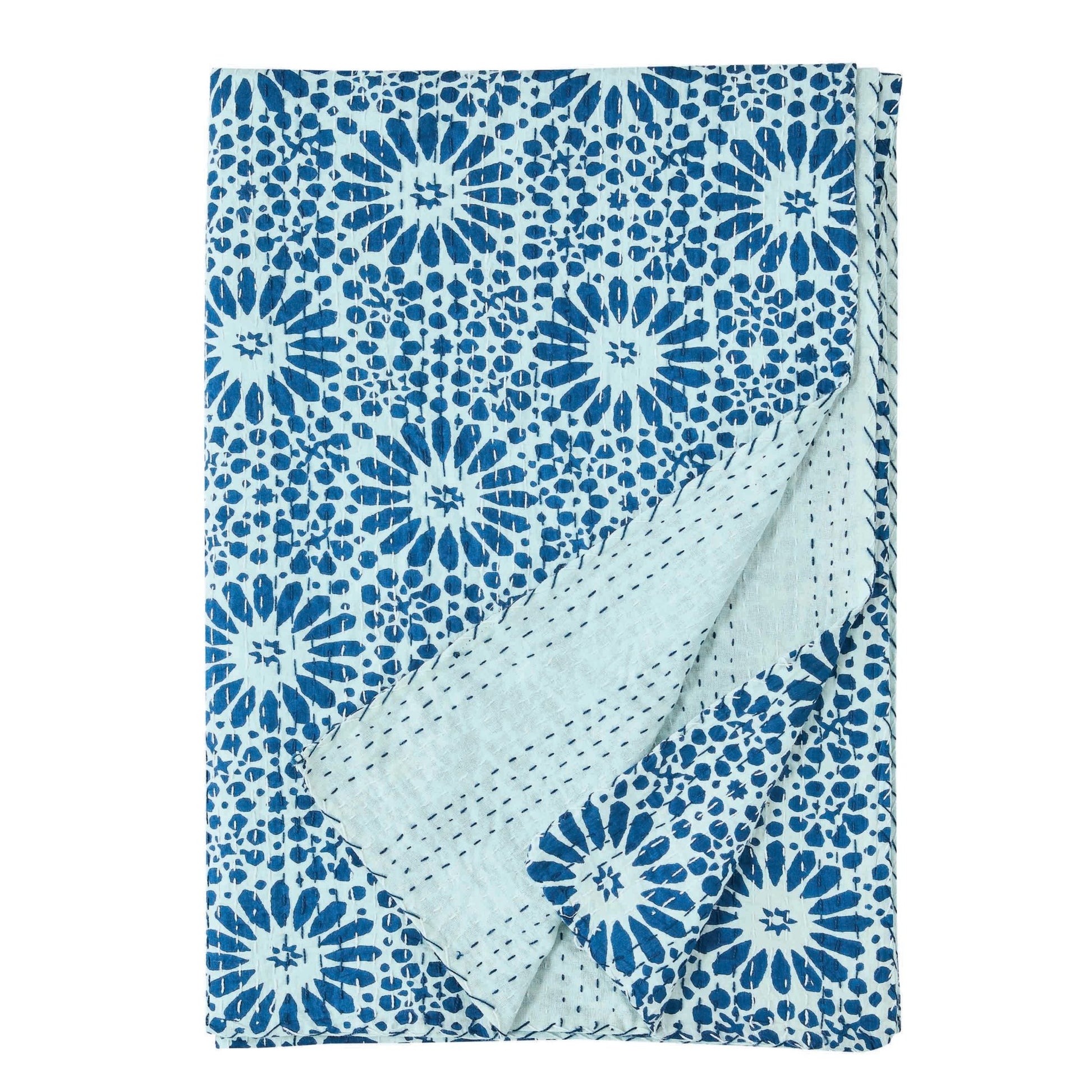 Hand Stitched Block Print Kantha Throws - Quahog Bay Bedding
