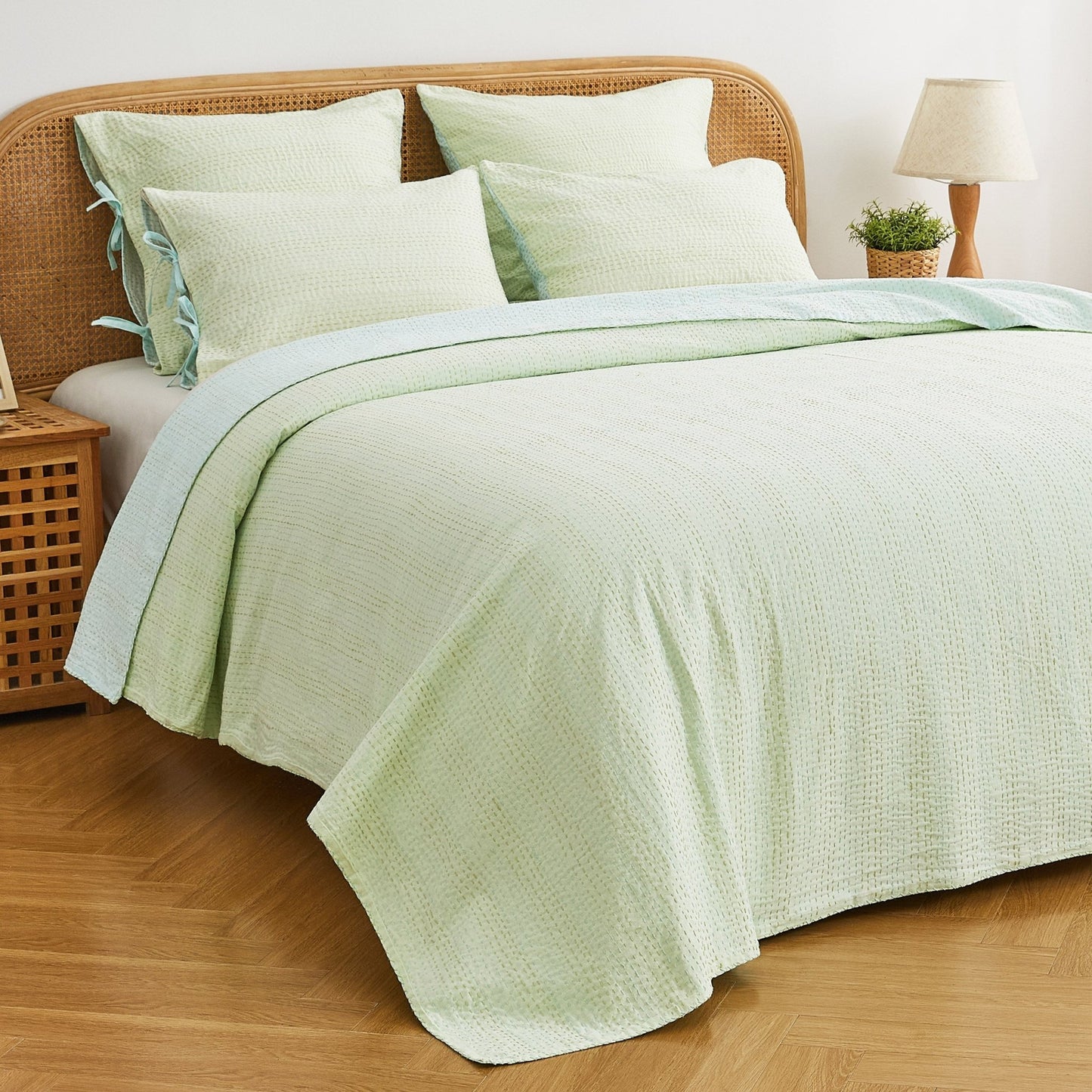 Hand Stitched Reversible Kantha Coverlets - Quahog Bay Bedding