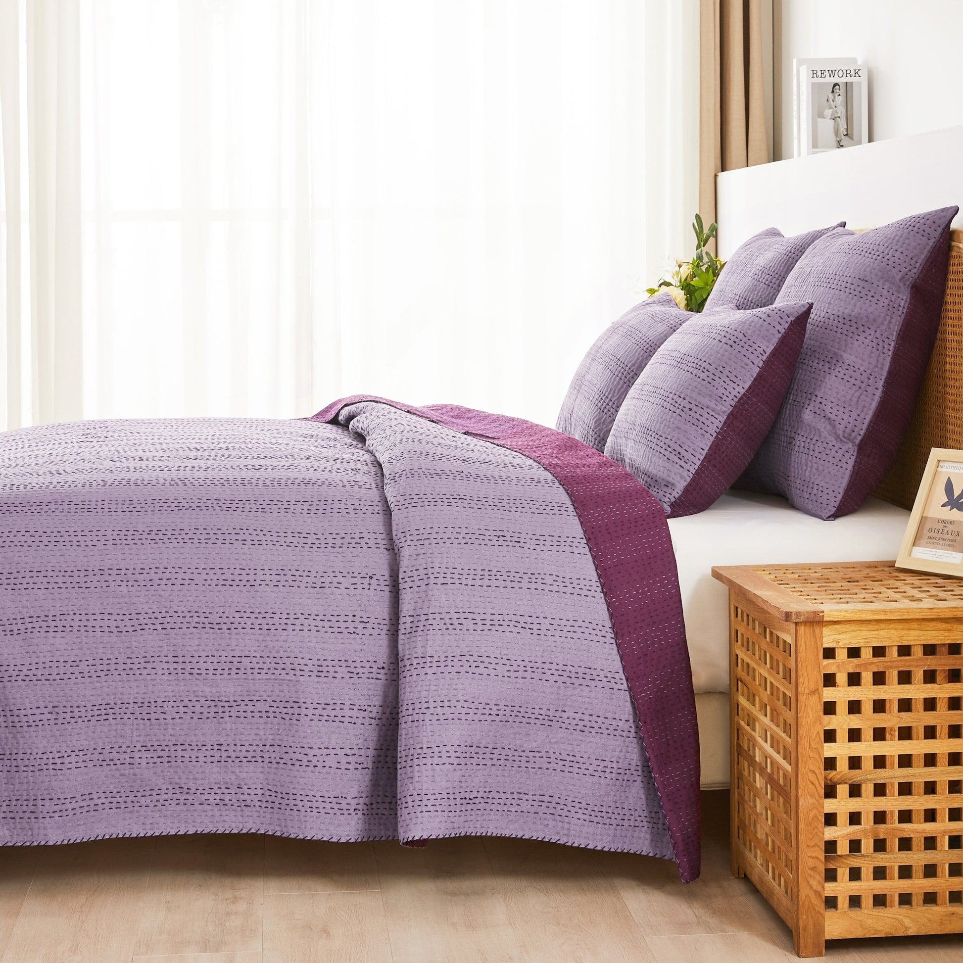 Hand Stitched Reversible Kantha Coverlets - Quahog Bay Bedding