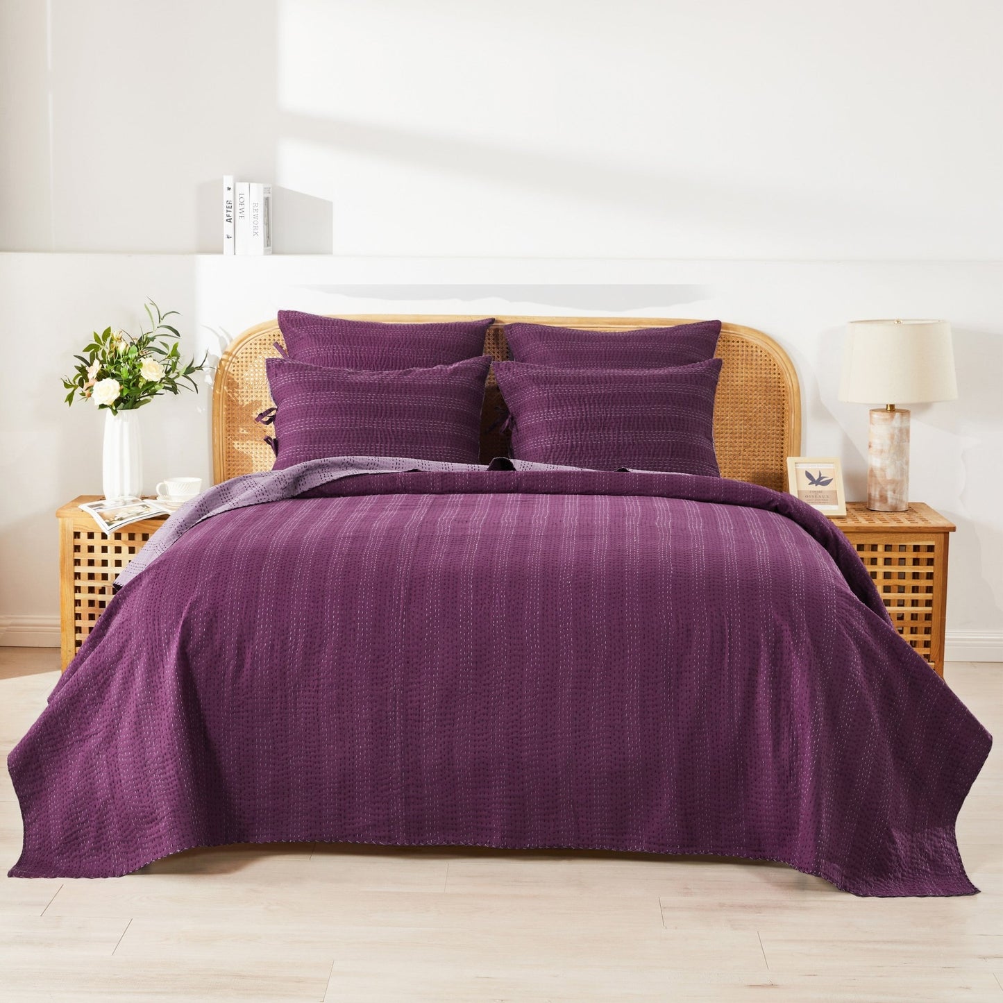 Hand Stitched Reversible Kantha Coverlets - Quahog Bay Bedding