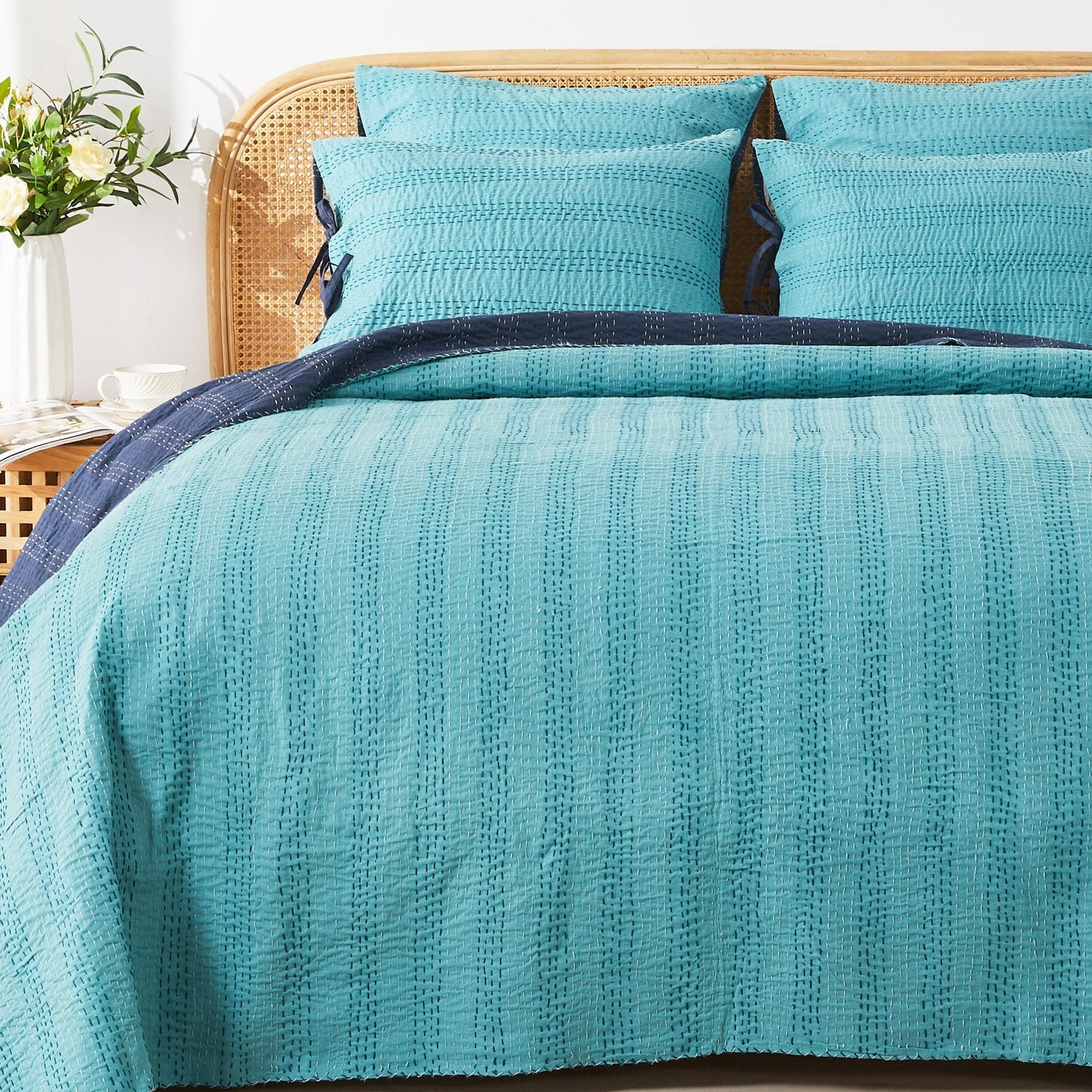 Hand Stitched Reversible Kantha Coverlets - Quahog Bay Bedding