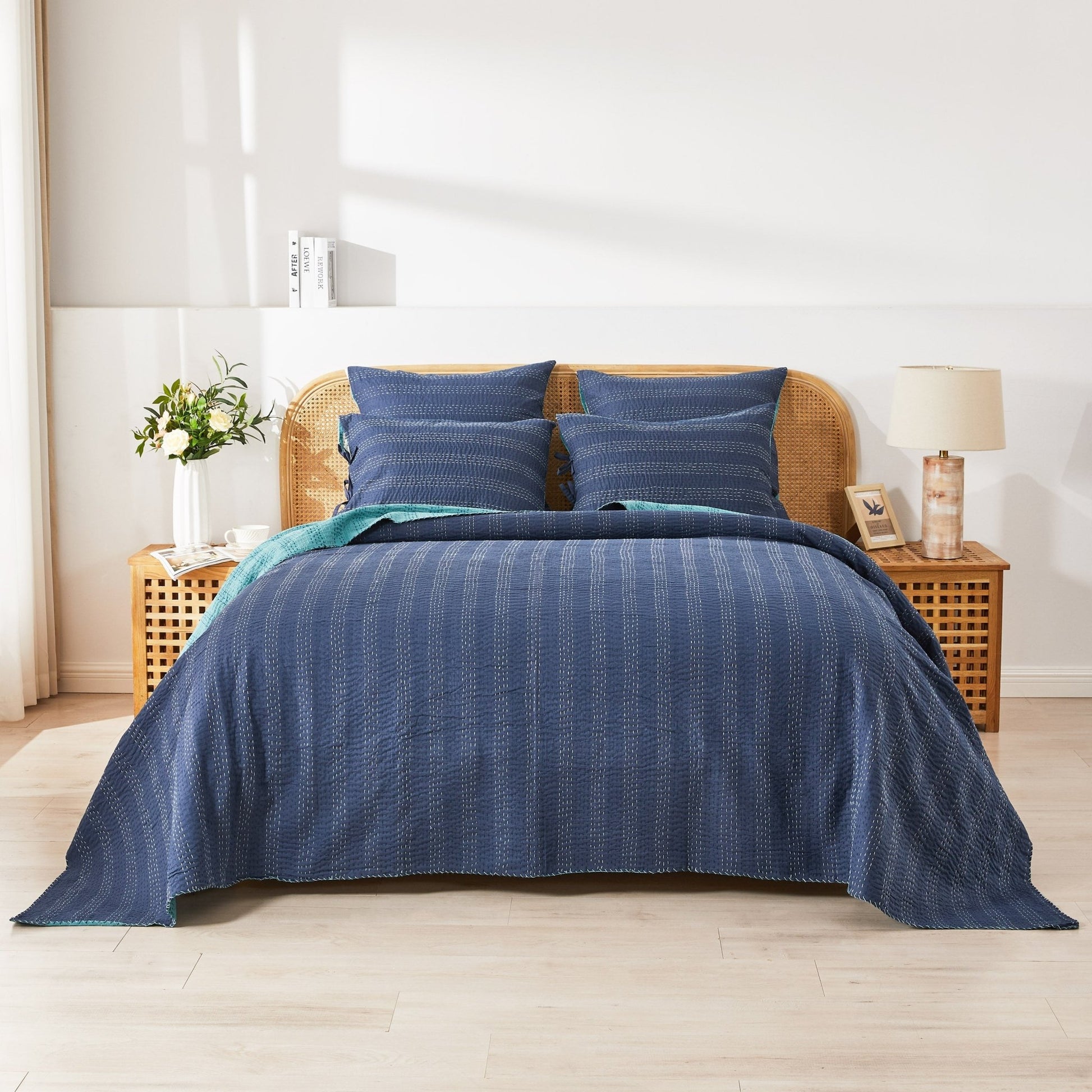 Hand Stitched Reversible Kantha Coverlets - Quahog Bay Bedding