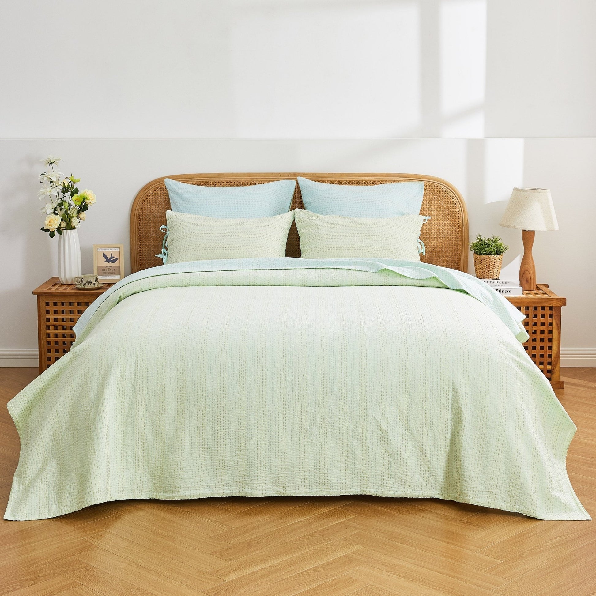 Hand Stitched Reversible Kantha Coverlets - Quahog Bay Bedding