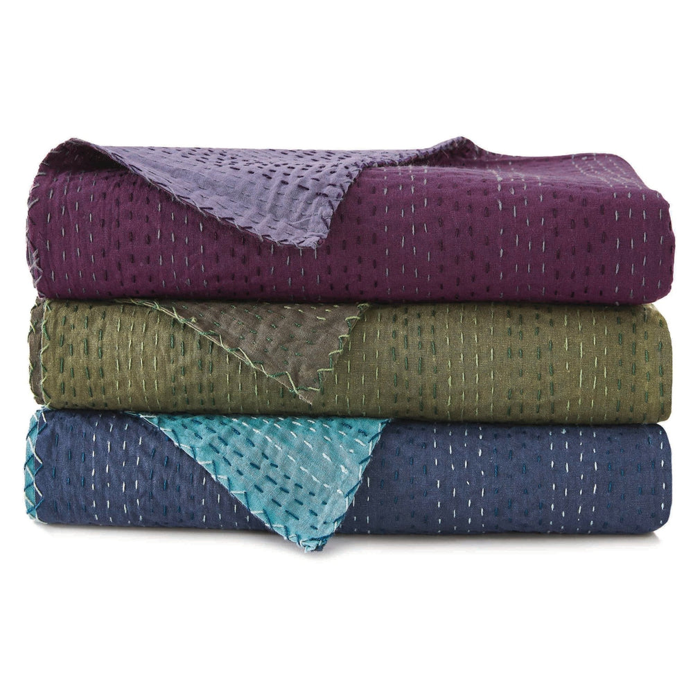 Hand Stitched Reversible Kantha Coverlets - Quahog Bay Bedding