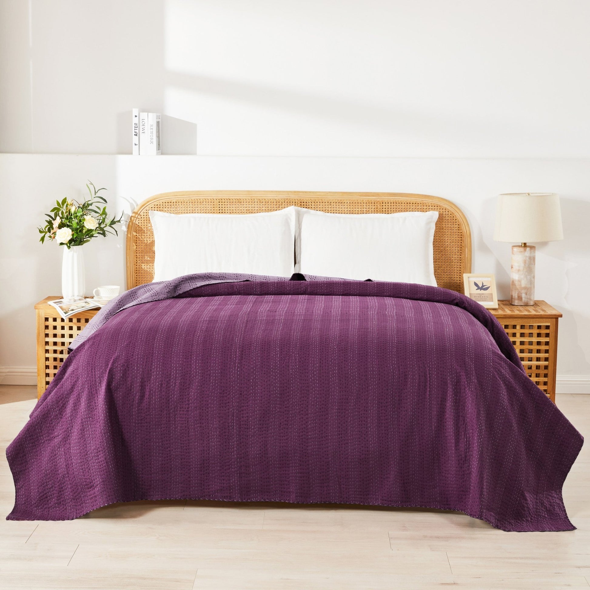 Hand Stitched Reversible Kantha Coverlets - Quahog Bay Bedding