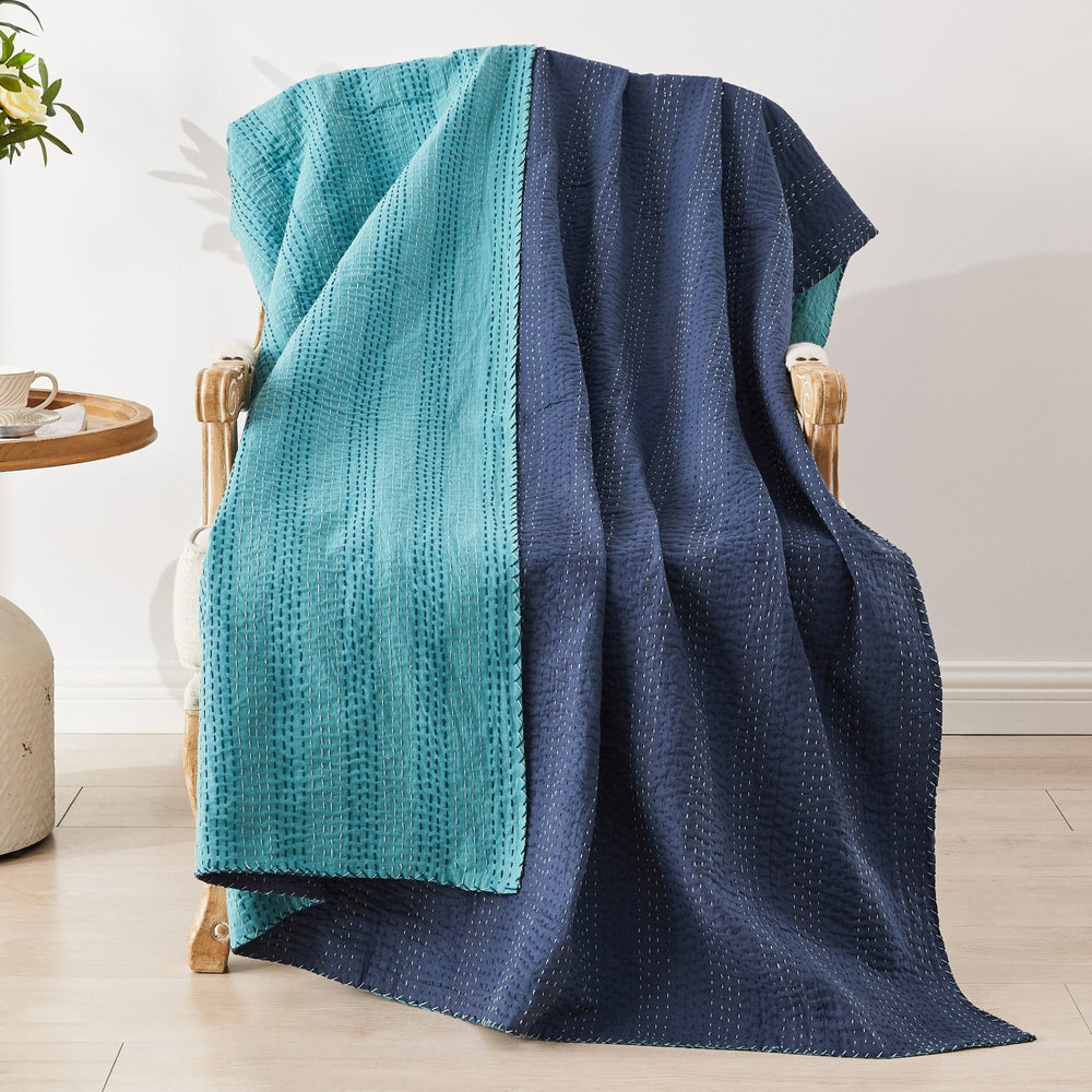 Hand Stitched Reversible Kantha Throws - Quahog Bay Bedding