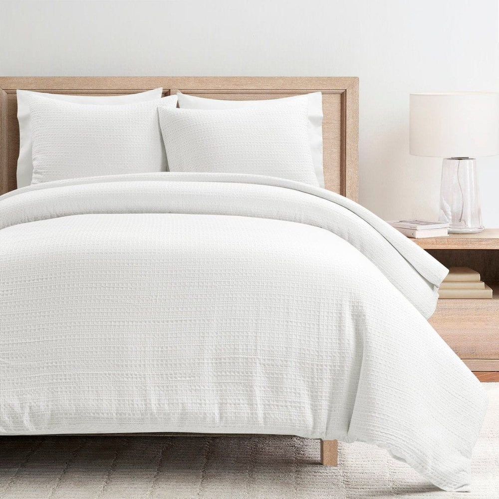 Haniya Solid Waffle Woven Cotton Textured Duvet Cover Set - Quahog Bay Bedding